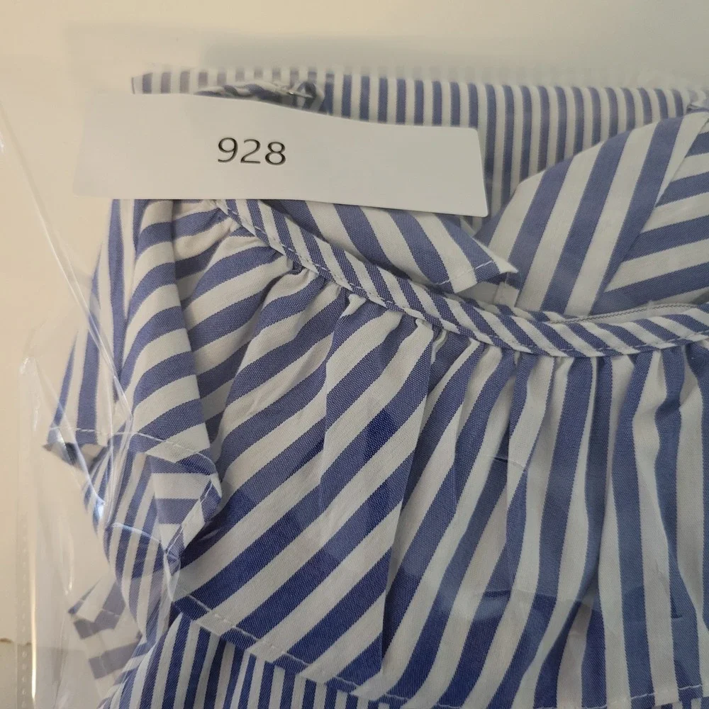 Maggy London Womens‎ Blue White Striped Cold Shoulder Ruffle Shift Dress Size 10
